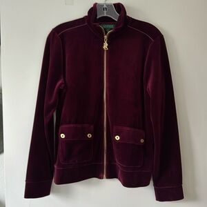 Ralph Lauren Maroon Velvet Track Suit Top